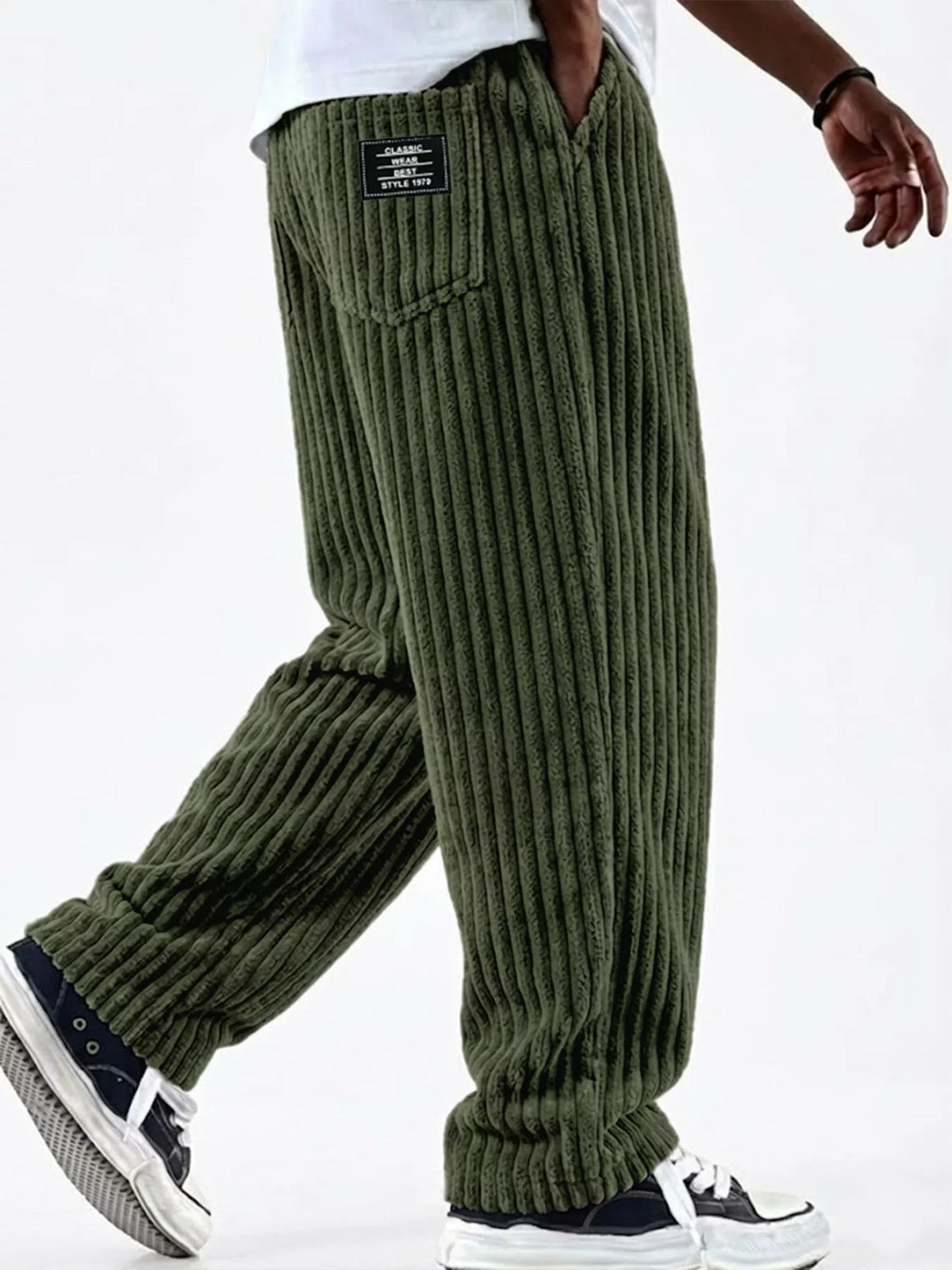 Pantalón de pana de pernera ancha casual talla grande para hombre - Artículos HE