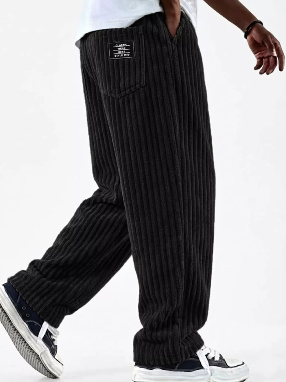 Pantalón de pana de pernera ancha casual talla grande para hombre - Artículos HE