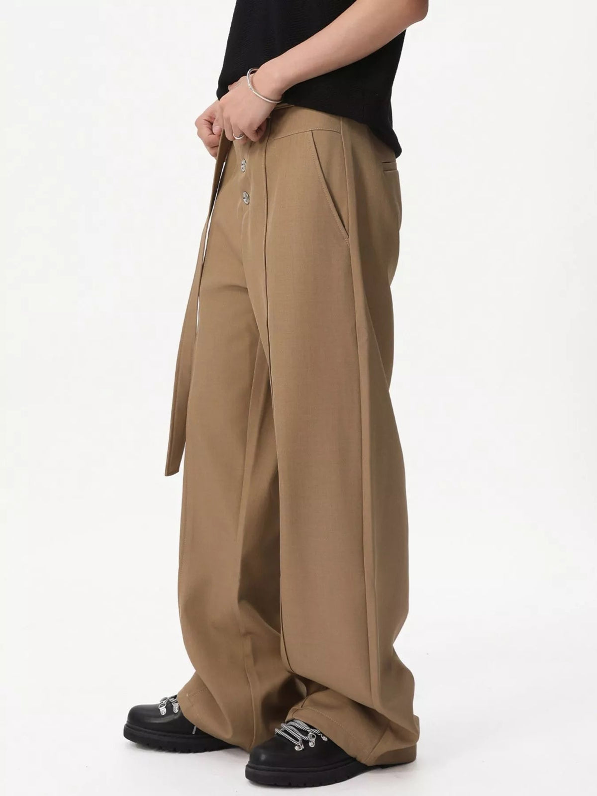 Pantalón de pernera ancha de cintura alta con cinturón para hombre - Artículos HE