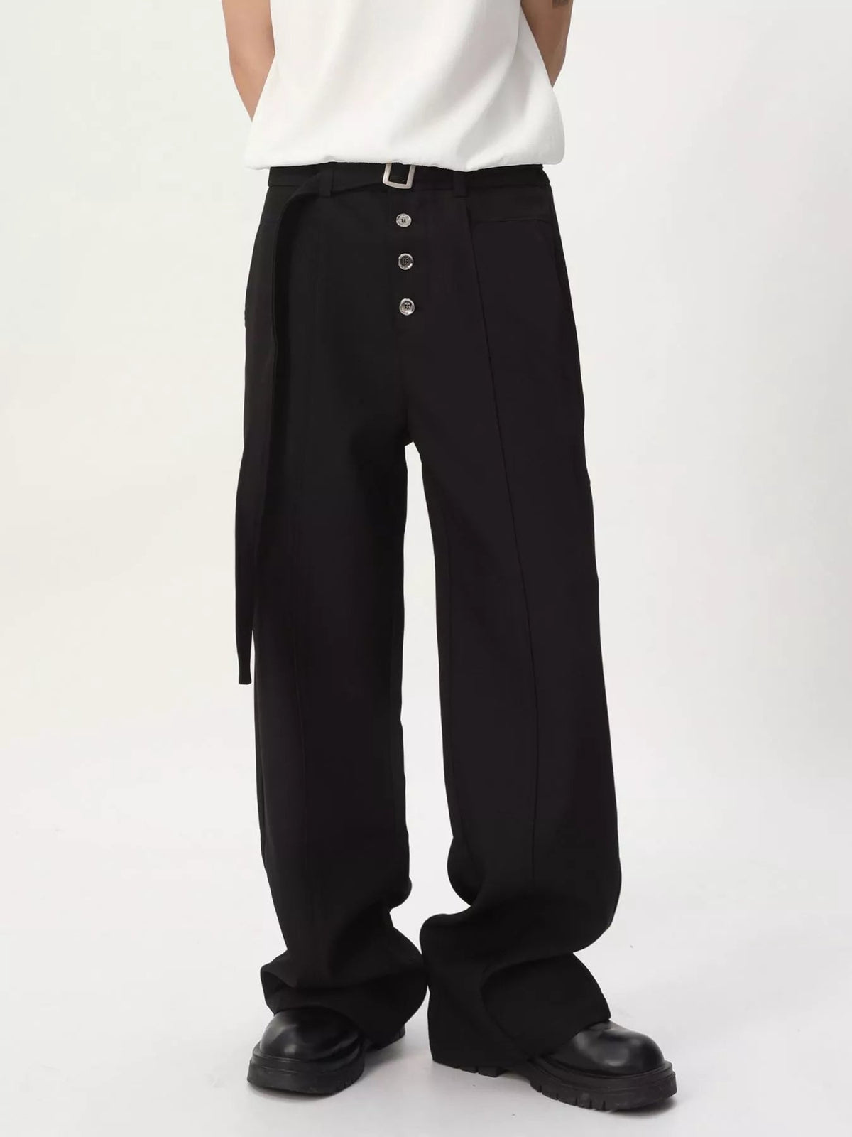 Pantalón de pernera ancha de cintura alta con cinturón para hombre - Artículos HE