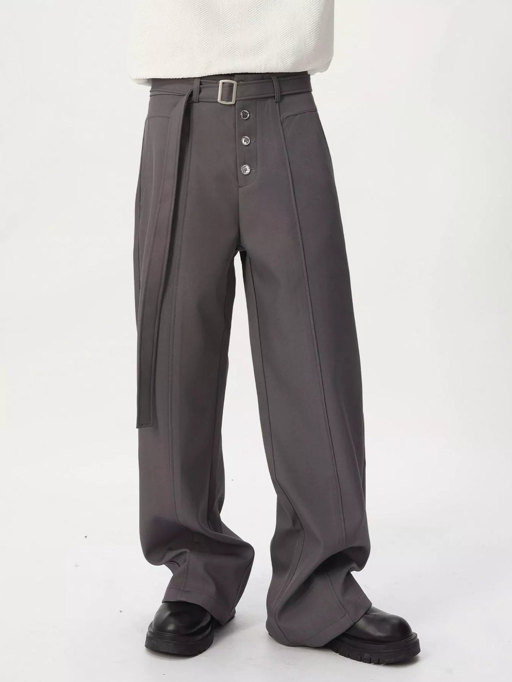 Pantalón de pernera ancha de cintura alta con cinturón para hombre - Artículos HE