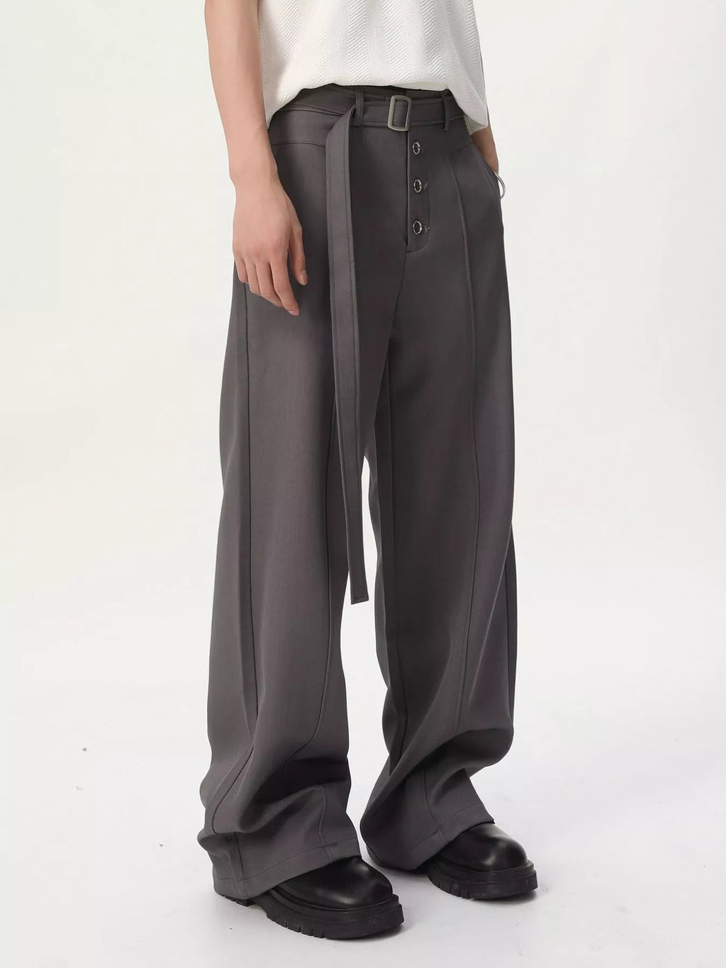 Pantalón de pernera ancha de cintura alta con cinturón para hombre - Artículos HE