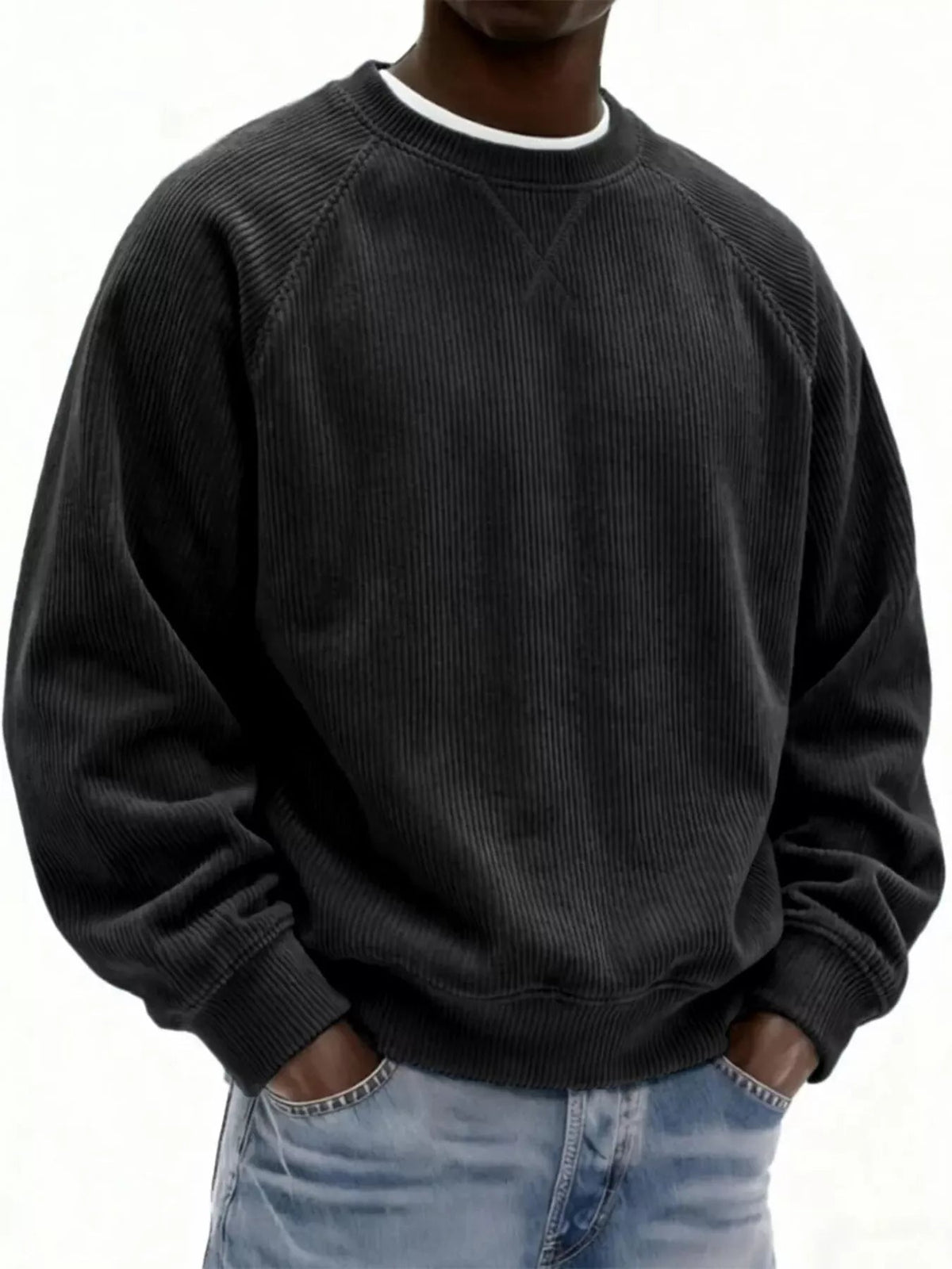Sudadera de pana con cuello redondo talla grande para hombre - Artículos HE