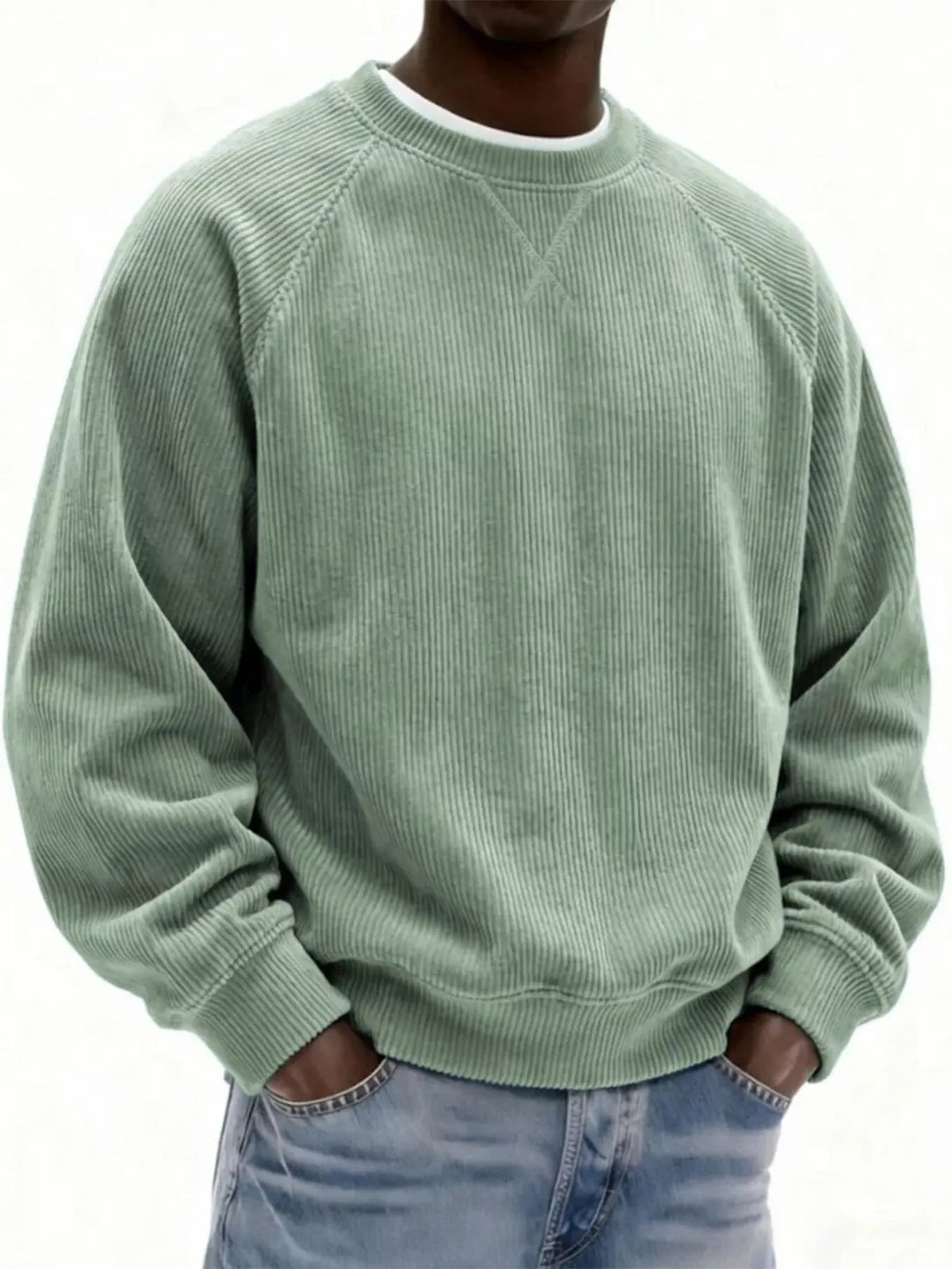Sudadera de pana con cuello redondo talla grande para hombre - Artículos HE