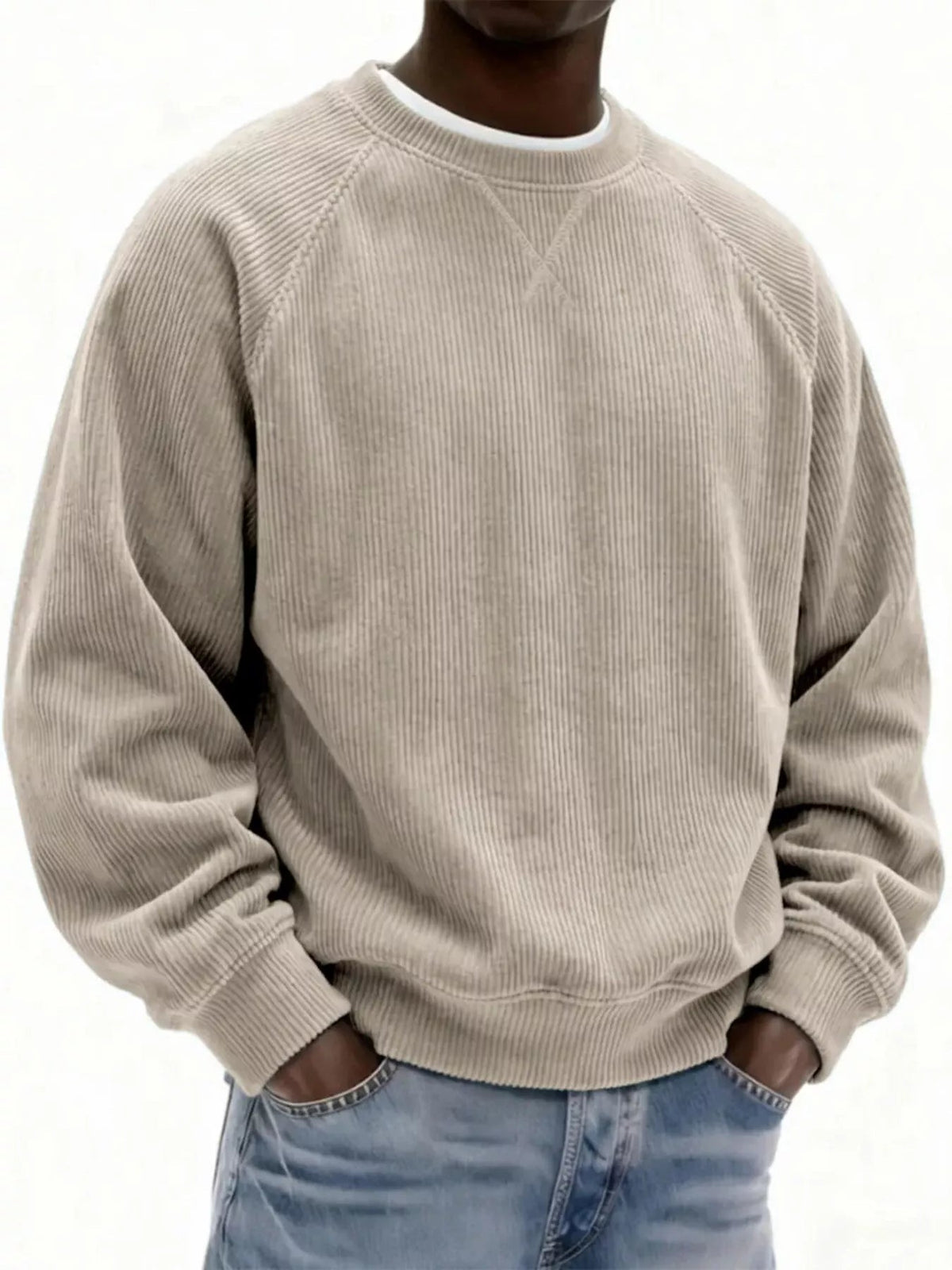 Sudadera de pana con cuello redondo talla grande para hombre - Artículos HE
