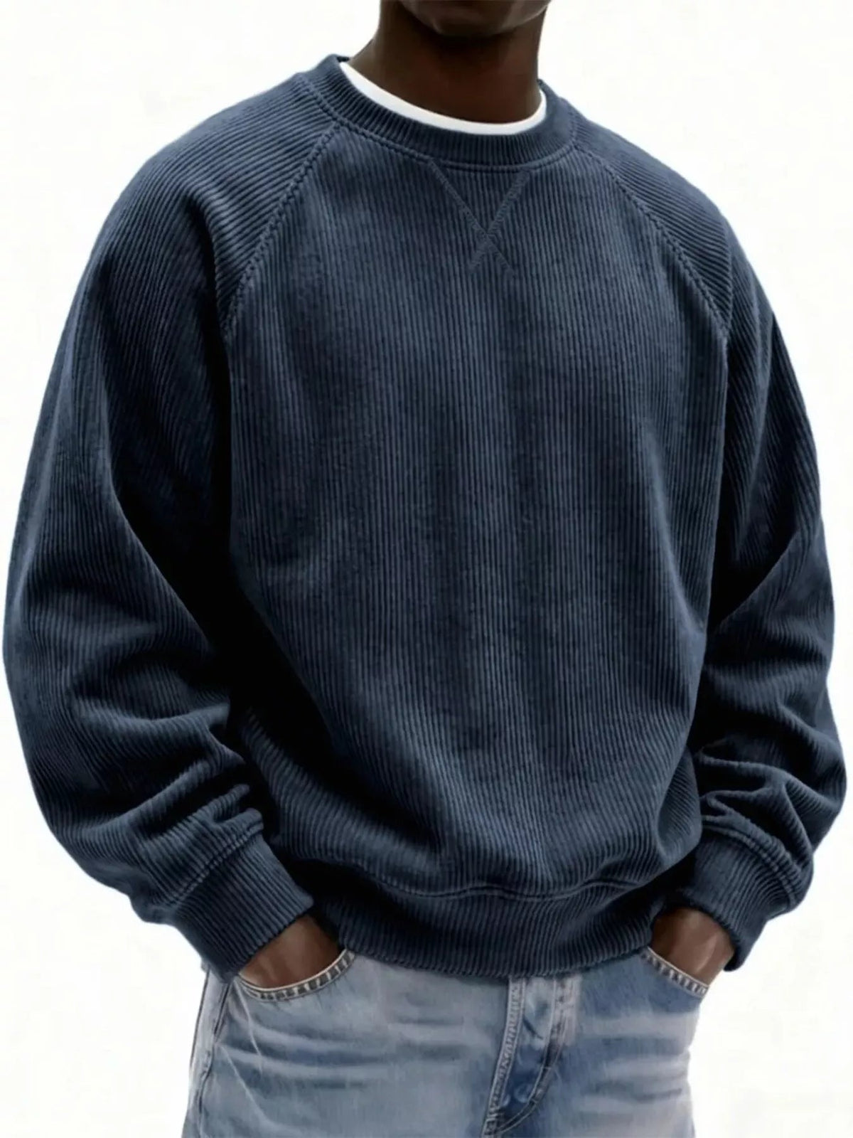 Sudadera de pana con cuello redondo talla grande para hombre - Artículos HE