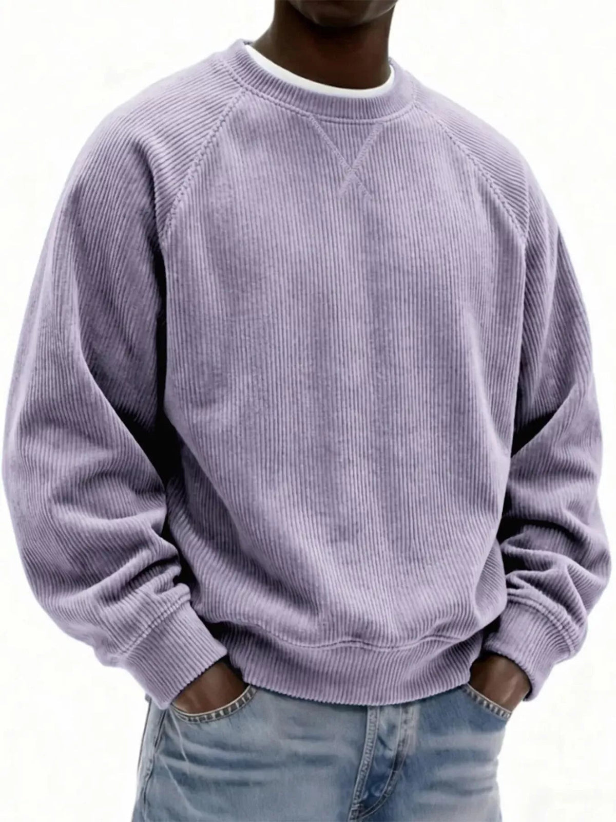 Sudadera de pana con cuello redondo talla grande para hombre - Artículos HE
