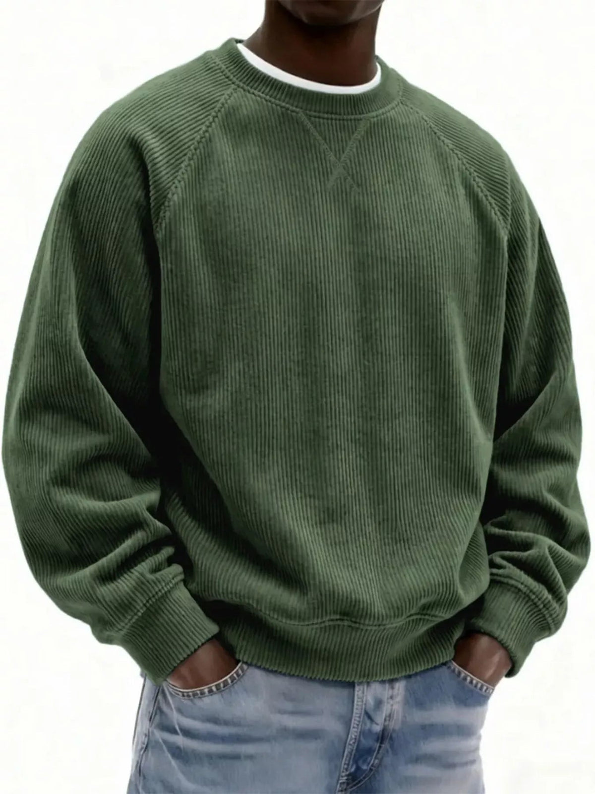 Sudadera de pana con cuello redondo talla grande para hombre - Artículos HE