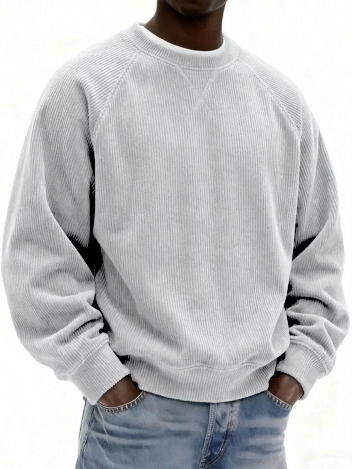 Sudadera de pana con cuello redondo talla grande para hombre - Artículos HE