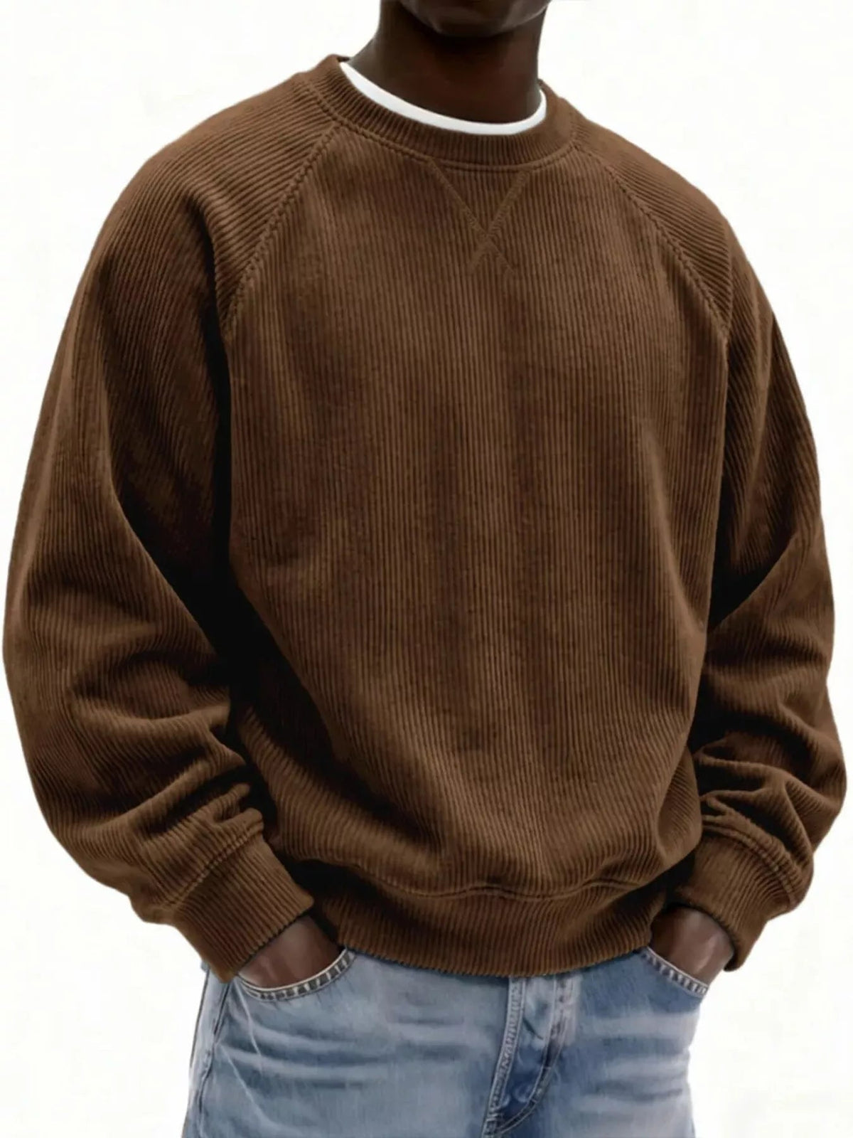 Sudadera de pana con cuello redondo talla grande para hombre - Artículos HE