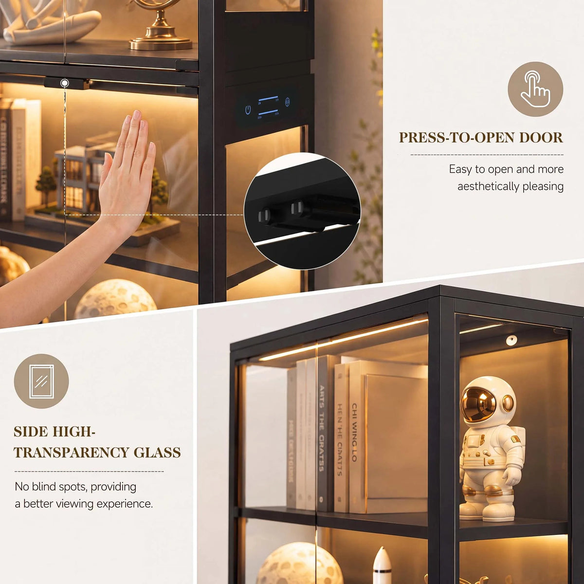 TCGBKAF 5‑Tier Display Cabinet with Glass Doors Motion Sensor Dimmable LED Lights Wooden Frame Display Storage Cabinet for Collectible Figures Living Room Bedroom Office Home Furniture - Artículos HE