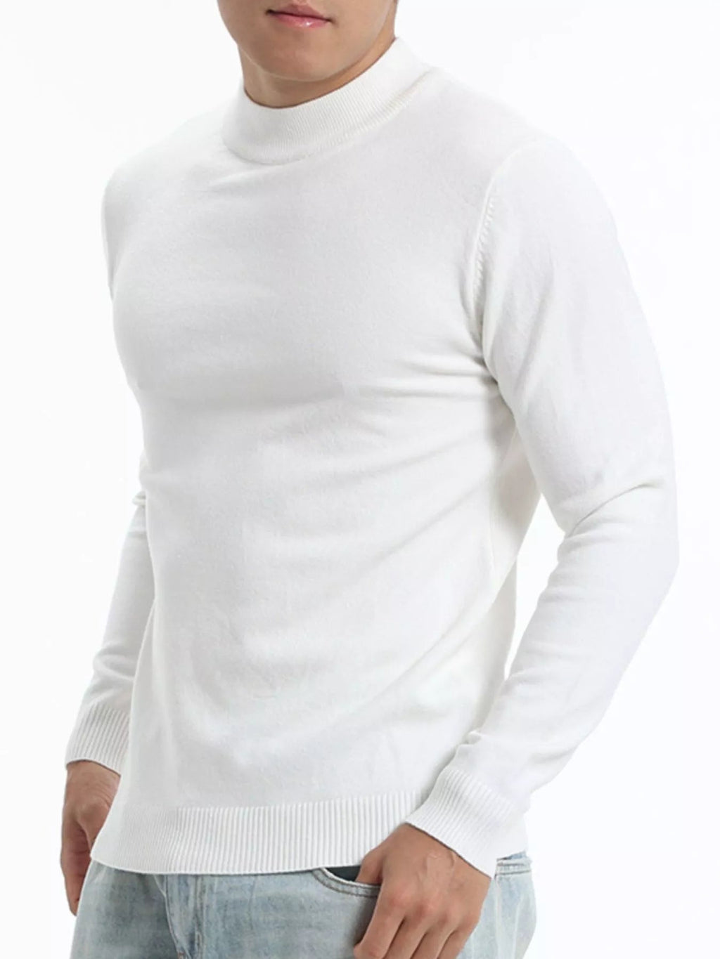 Top de punto slim fit con cuello cisne talla grande para hombre - Artículos HE