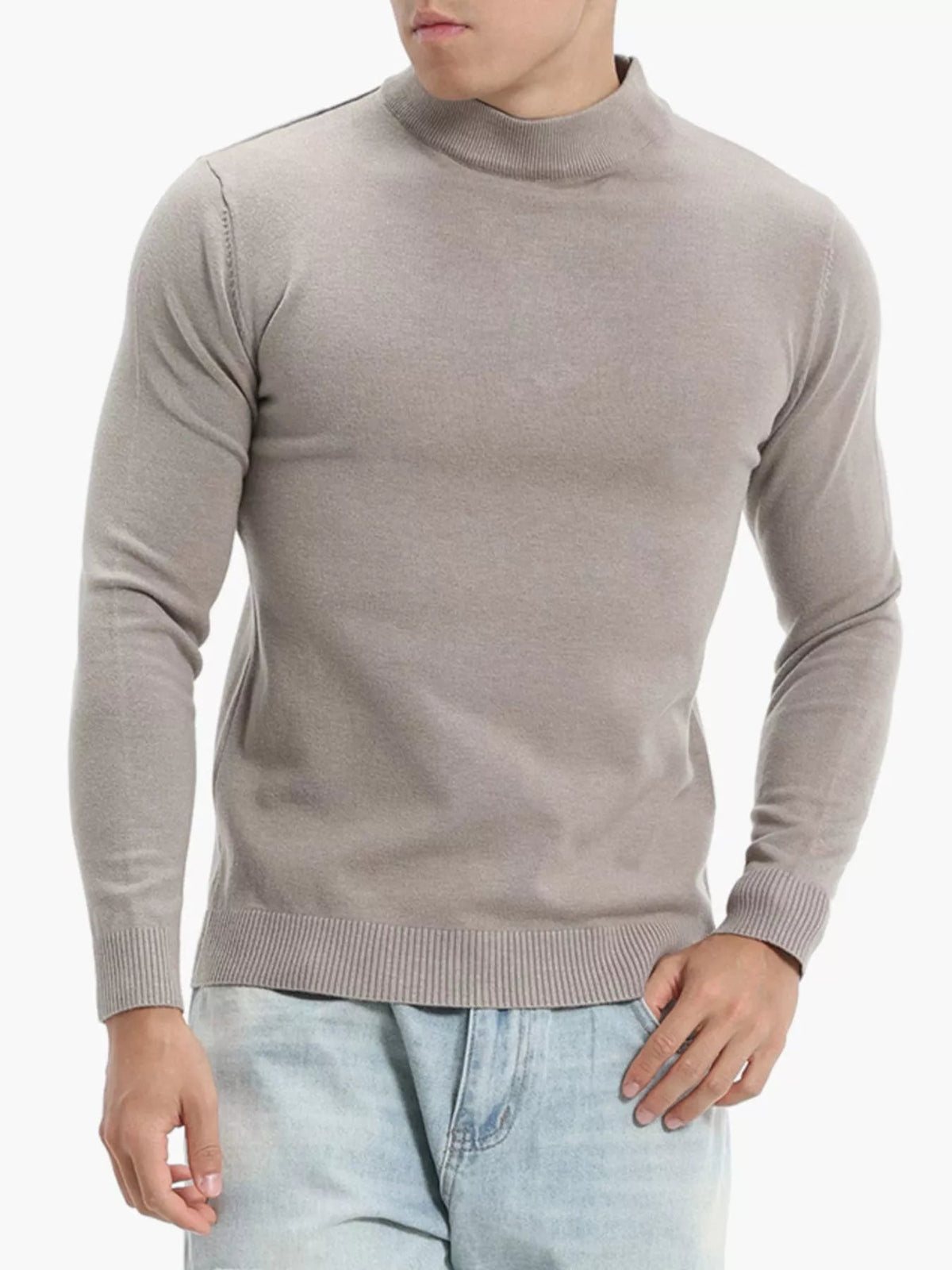 Top de punto slim fit con cuello cisne talla grande para hombre - Artículos HE