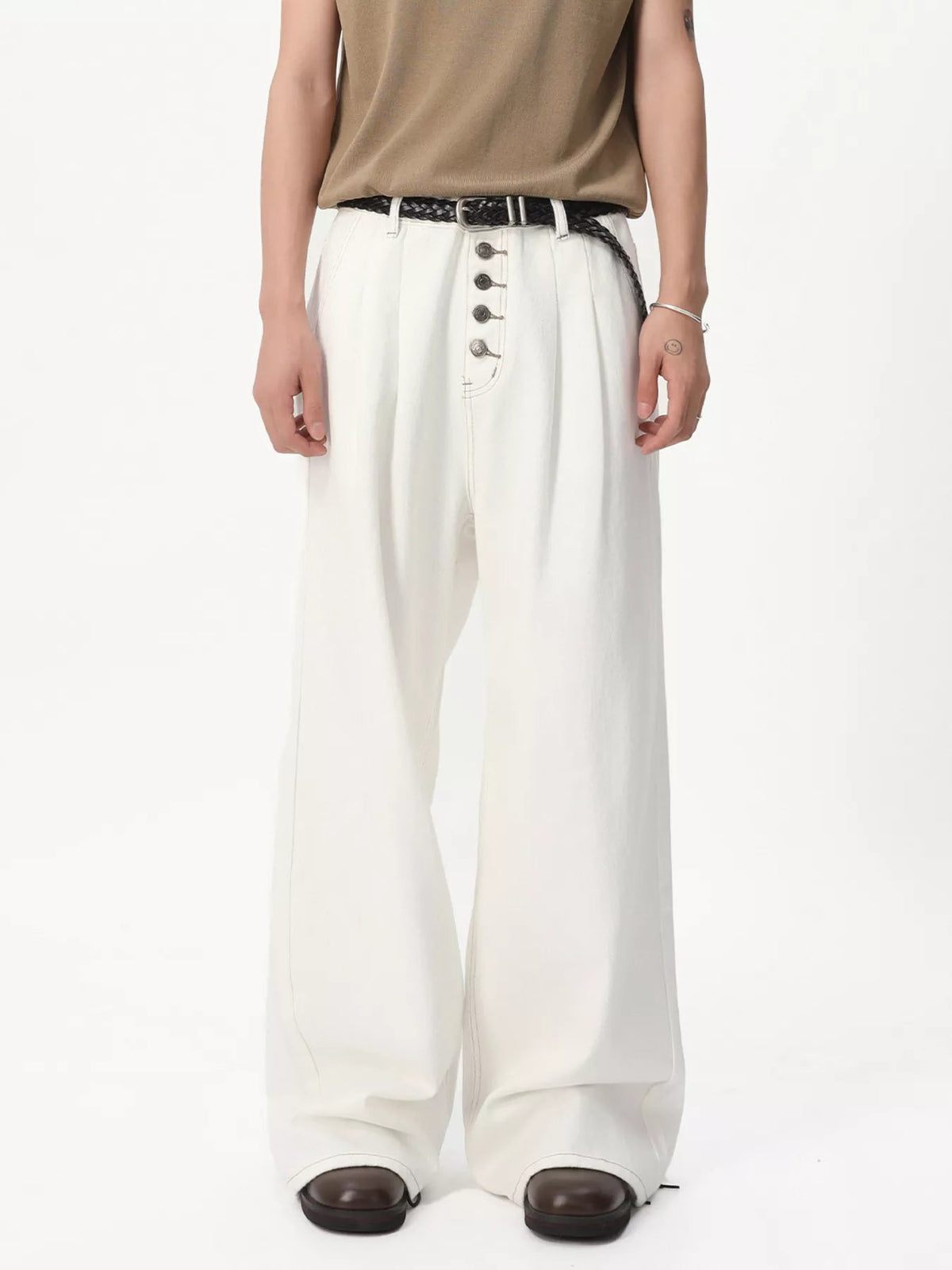 Vaqueros de pernera ancha con bragueta de botones para hombre - Artículos HE