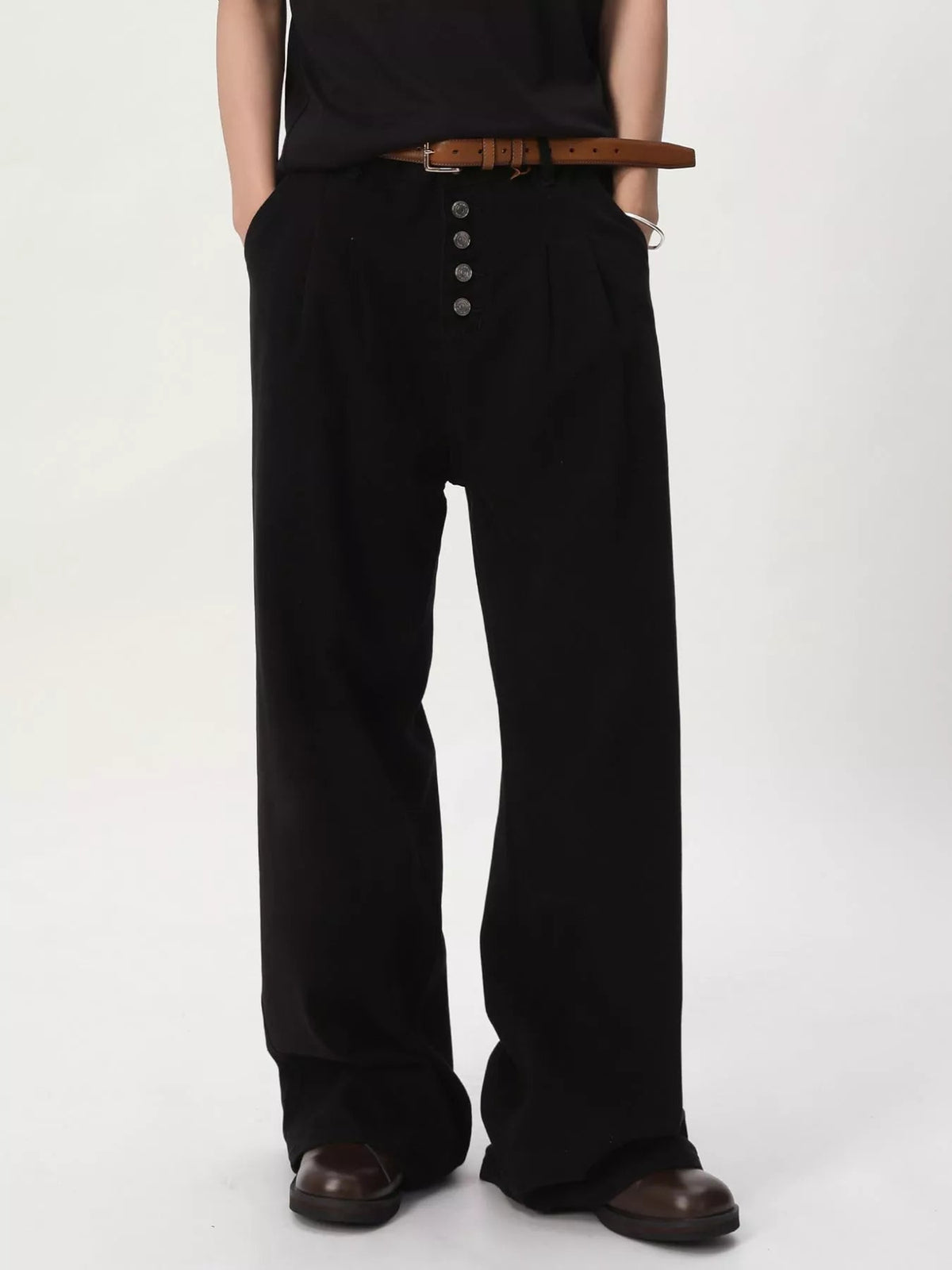 Vaqueros de pernera ancha con bragueta de botones para hombre - Artículos HE