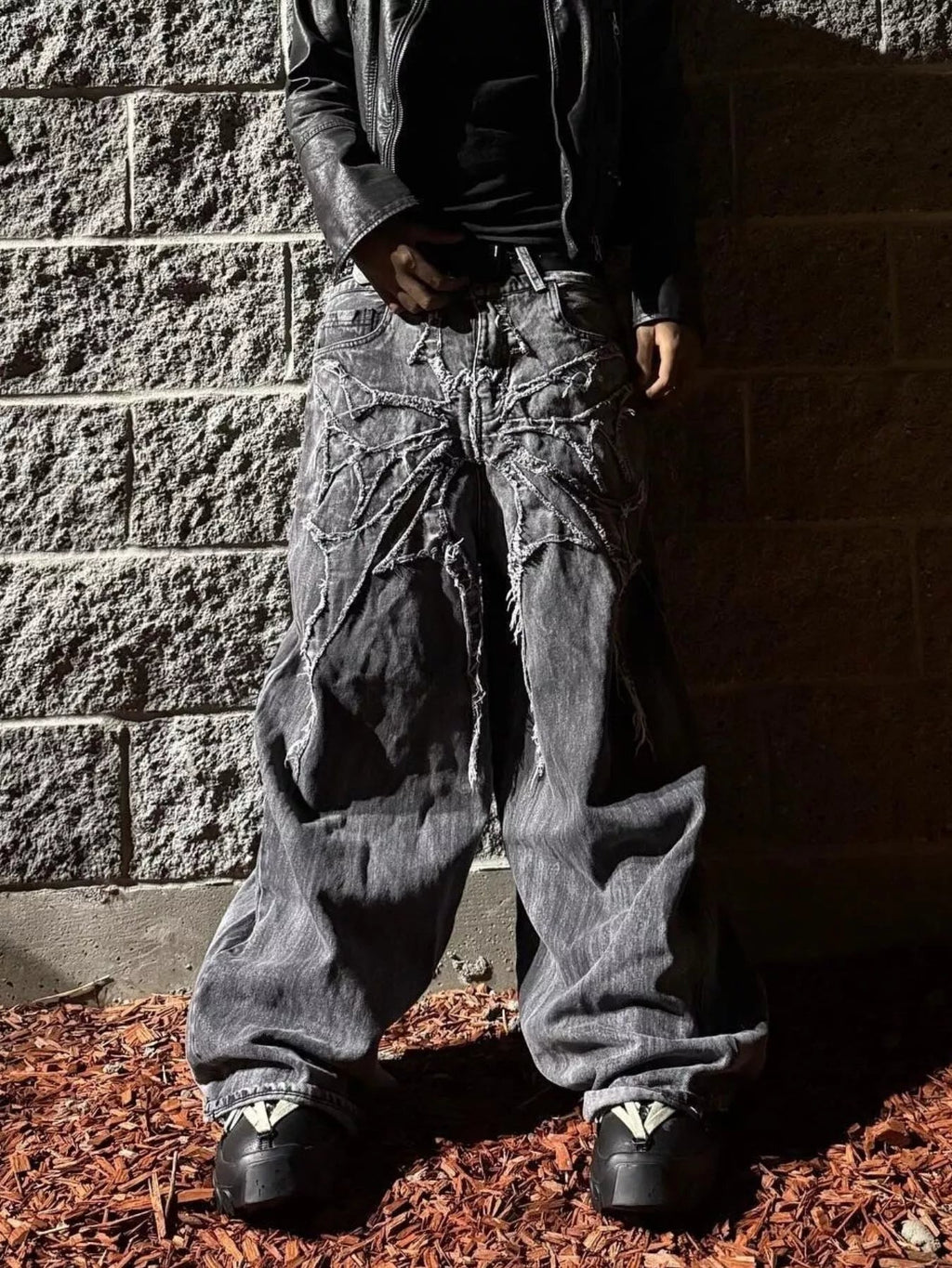 Vaqueros streetwear de pernera ancha con estampado de araña talla grande para hombre - Artículos HE