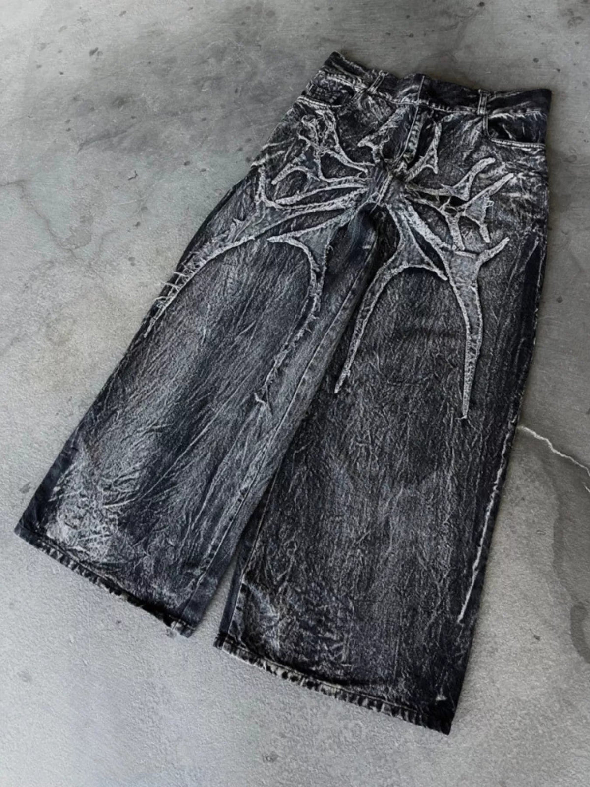 Vaqueros streetwear de pernera ancha con estampado de araña talla grande para hombre - Artículos HE